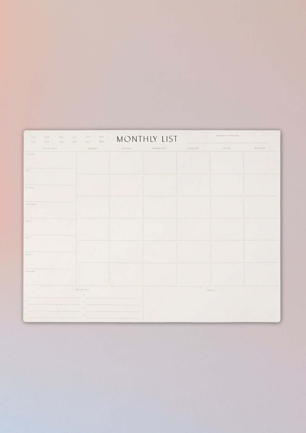 Monthly List Calendar